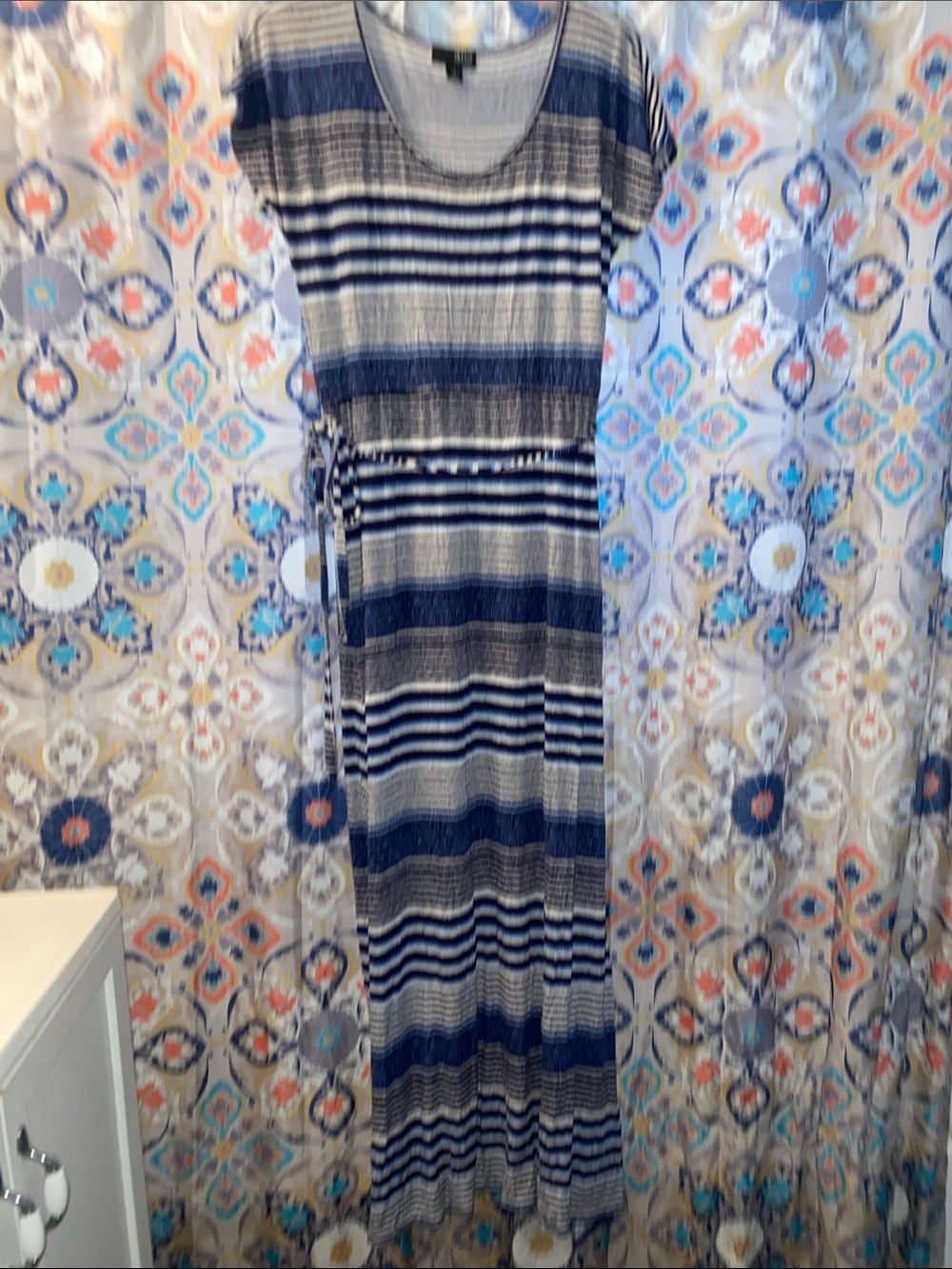 a.n.a Navy and Gray Striped Maxi Dress